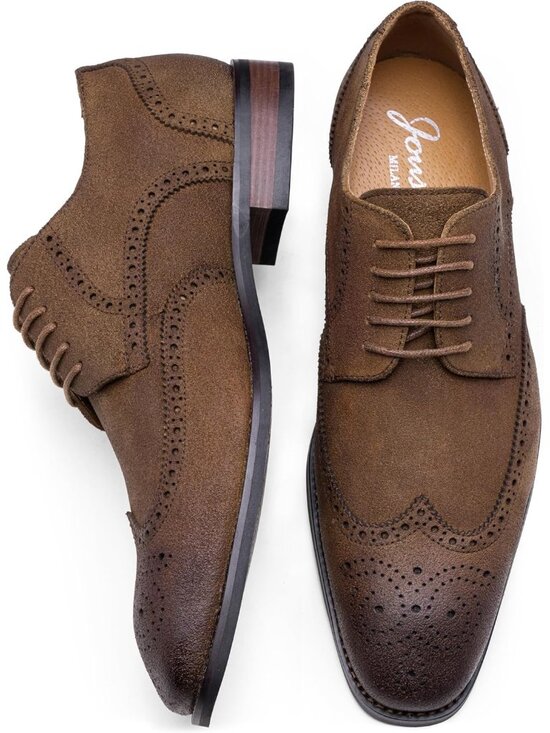 Men\'s Suede Brown 1 Dress Shoes Leather Wingtip Formal Business Oxford Shoes